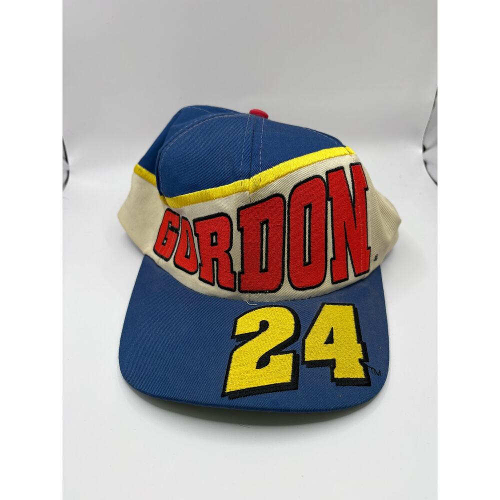 Vintage 90s NASCAR Jeff Gordon Snapback Hat OSFA Blue Yellow Chase Authentics